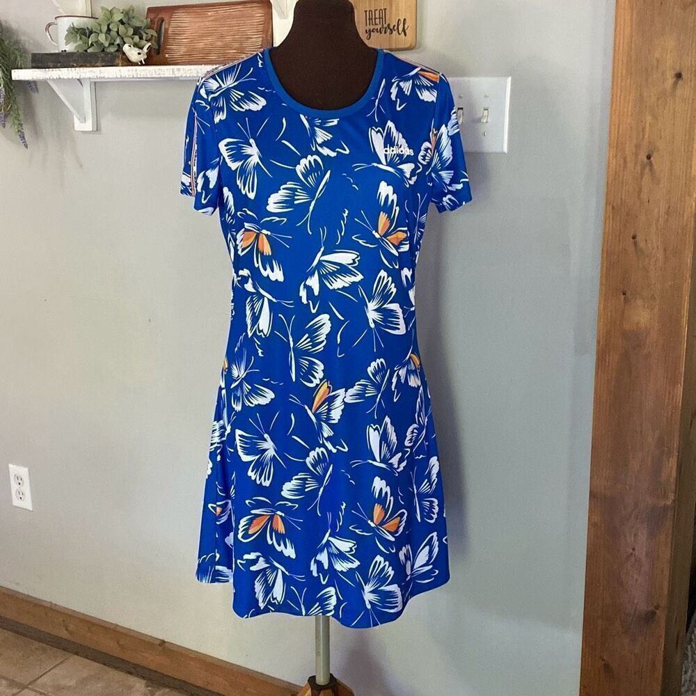 Adidas x Farm Rio butterfly dress size large royal blue‎ white athletic wear